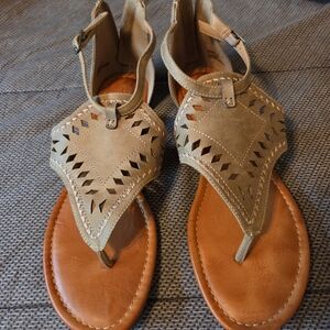 Report Tan Sandals with Ankle Strap and Geometric Cutouts